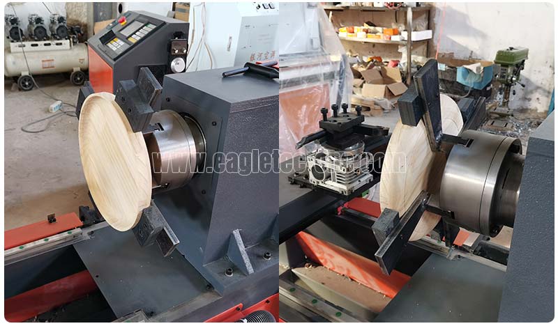 Abrazaderas de fijación de torno cnc eagletec con una placa de madera.jpg