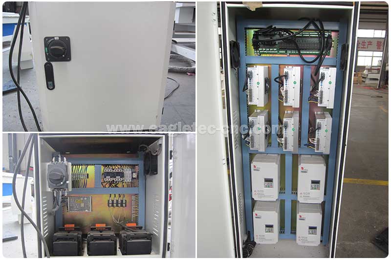 6 sistemas de pasos y 4 inversores en el gabinete de control de la máquina de carpintería enrutadora CNC de 4 ejes.jpg